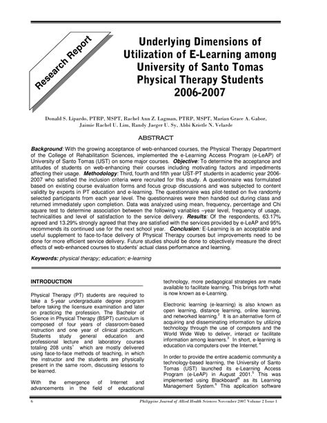 ust physical therapy curriculum|Underlying Dimensions of Utilization of E.